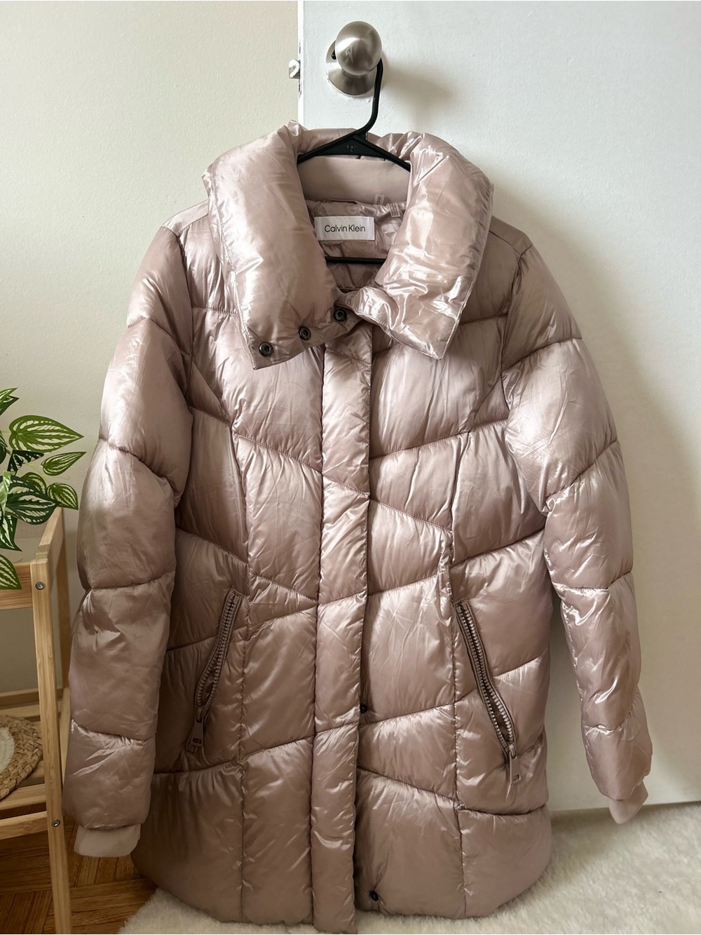 Calvin Klein Women's Shimmery Taupe Puffer Coat